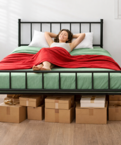 Twin Metal Platform Bed Frame with Steel Slats & Under-Bed Storage